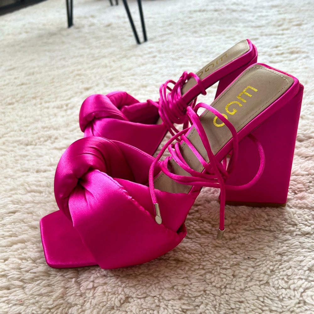 pink high heels unique fucha squared heel prom ball sexy